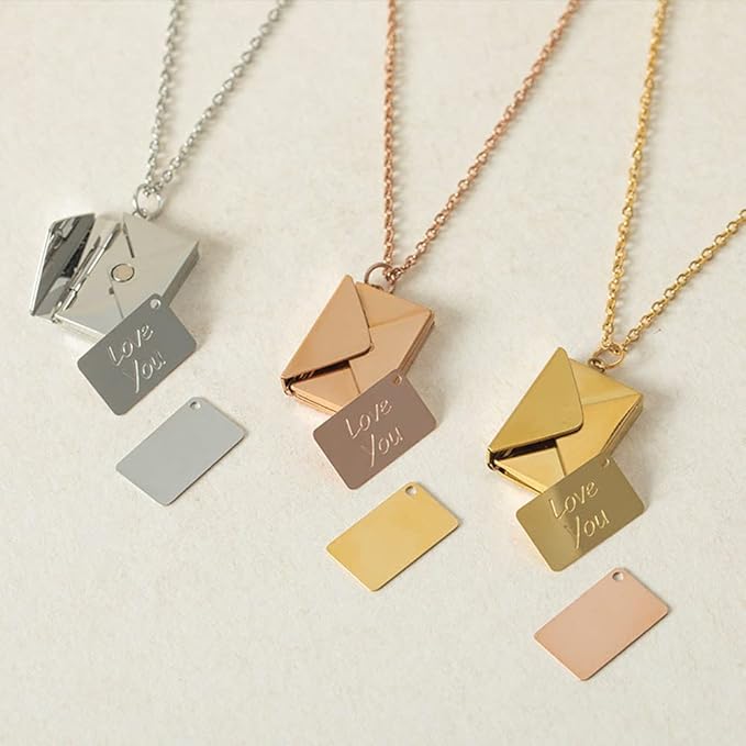 Goodern Personalized Necklaces for Women Personalized Love Letter Envelope Locket Necklace Stainless Steel Love You